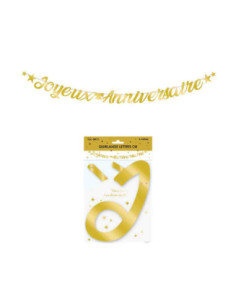 Guirlande Lettres Metallique 6M Joyeux Anniversaire Or