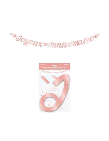 Guirlande Lettres Metallique 6M Joyeux Anniversaire Rose Gold