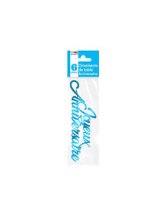 Ornement De Table 6 X Anniversaire Metallise Bleu