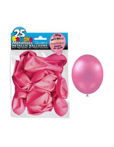 Sachet 25 Ballons Metal Rose Bonbon