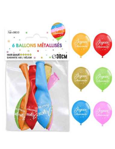 Sachet 6 Ballons Metal Noir Joyeux Anniversaire