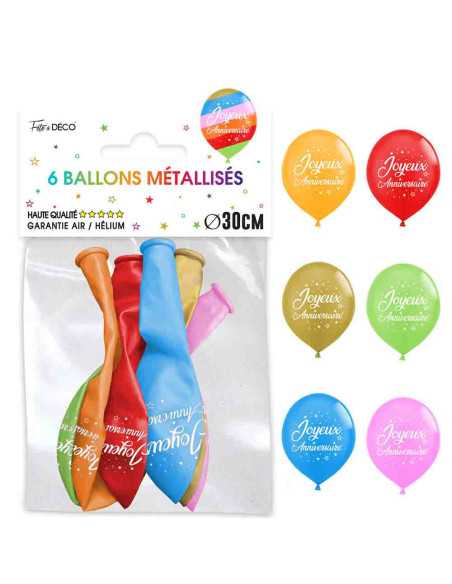 Sachet 6 Ballons Metal Noir Joyeux Anniversaire