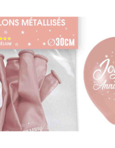 Sachet 6 Ballons Metal Rose Gold Joyeux Anniversaire