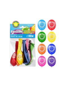 Sachet 8 Ballons Joyeux Anniversaire