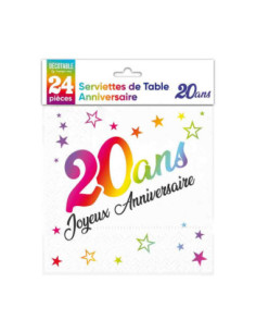 Serviettes De Table Blanches X 24 Metallisees Noir Anniversaire