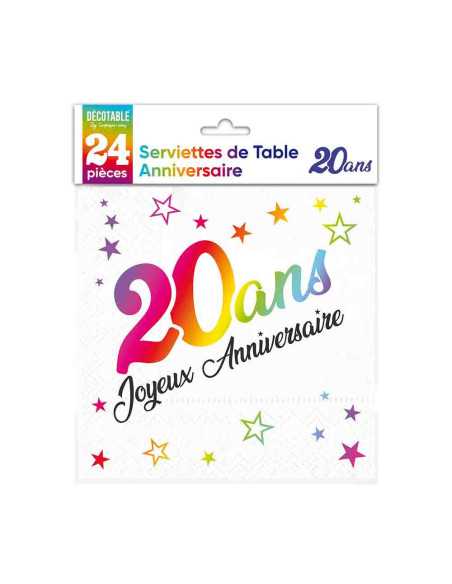 Serviettes De Table Blanches X 24 Metallisees Noir Anniversaire