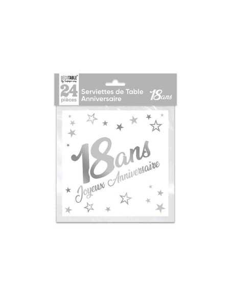 Serviettes De Table X 24 Metallisee Argent 18 Ans