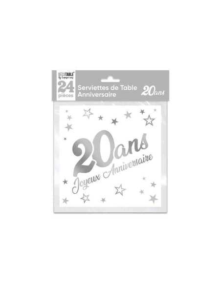 Serviettes De Table X 24 Metallisee Argent 20 Ans