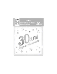 Serviettes De Table X 24 Metallisee Argent 30 Ans