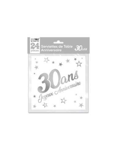Serviettes De Table X 24 Metallisee Argent 30 Ans