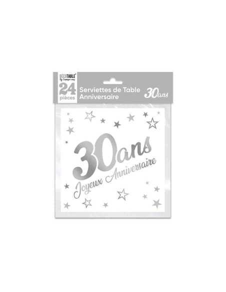 Serviettes De Table X 24 Metallisee Argent 30 Ans