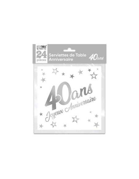 Serviettes De Table X 24 Metallisee Argent 40 Ans