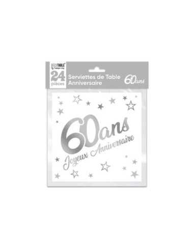 Serviettes De Table X 24 Metallisee Argent 60 Ans