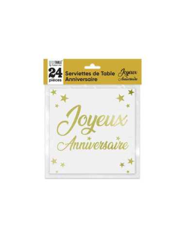 Serviettes De Table X 24 Metallisees Or Anniversaire