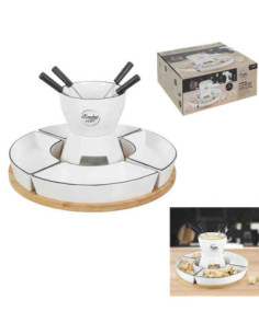 Coffret de 4 coupelles à fondue Support Bambou, 30 x 19 x 30 cm