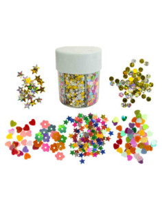 Pot saupoudreur de paillettes, fleur, étoile, cœur et rond env.60g