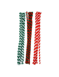 Chenilles bicolores couleurs de Noël, 5mm x 30cm x 24pcs