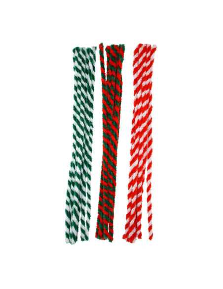 Chenilles bicolores couleurs de Noël, 5mm x 30cm x 24pcs