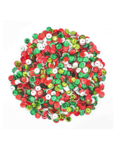 Sequin 0,6cm, rouge, vert, blanc x 100grs