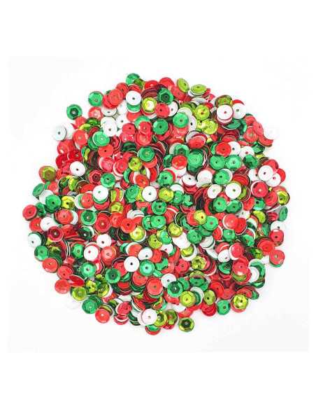 Sequin 0,6cm, rouge, vert, blanc x 100grs