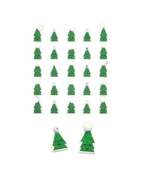 Stickers pailletés sapins avec pompons et strass 2,4 x 1,3 cm x 25pcs
