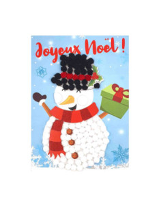 Kit tableau pompons, Bonhomme de neige , 15 x 21 cm
