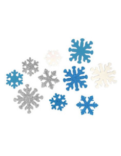 Flocon de neige adhésif mousse, 2,5 à 4,5cm, bleu,blanc,argentéx60pcs