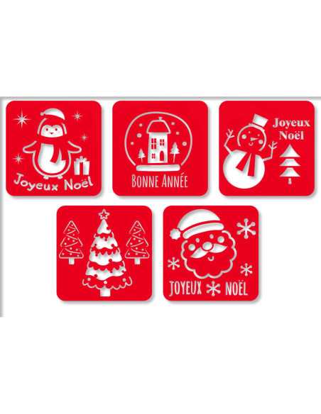 Pochoirs Noël et Bonne année, 15x15cm x 5 pcs