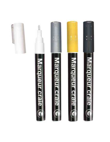 Marqueurs craie, pointe 3 mm, coloris fêtes, x 4 pcs