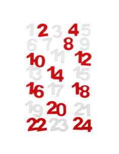 Stickers chiffres feutrine rouge, blanc 2 cm x 24 pcs