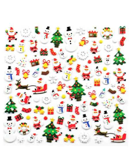 Stickers 3D caoutchouc Noël 0,5 à 4,5cm x 93 pcs