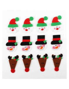 Stickers personnages de Noël feutrine 5,5 x 3,5 cm x 12 pcs