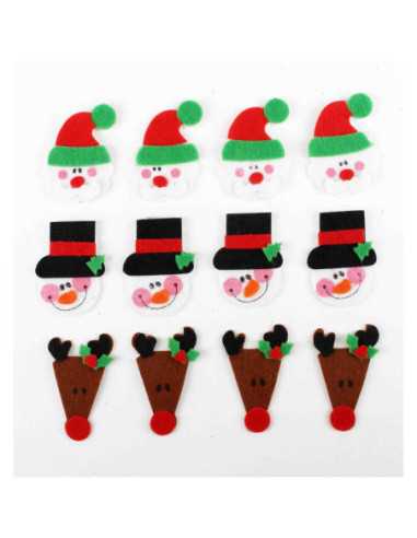 Stickers personnages de Noël feutrine 5,5 x 3,5 cm x 12 pcs
