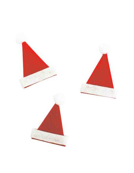 Mini bonnet Noël feutrine rouge, blanc 3 x 4,5 cm x 10 pcs