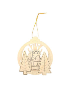 Suspension Scène de Noël en bois motif Renard, 10,5 x 11,5 cm
