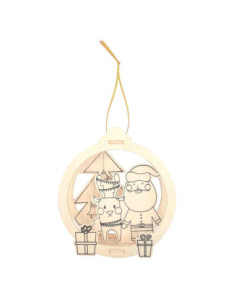 Suspension Scène de Noël en bois motif Père Noël, 10,5 x 11,5 cm