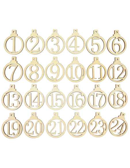 Chiffres en bois ciselé, calendrier de l'avent, 4,9 x 6,3cm x 24 pcs