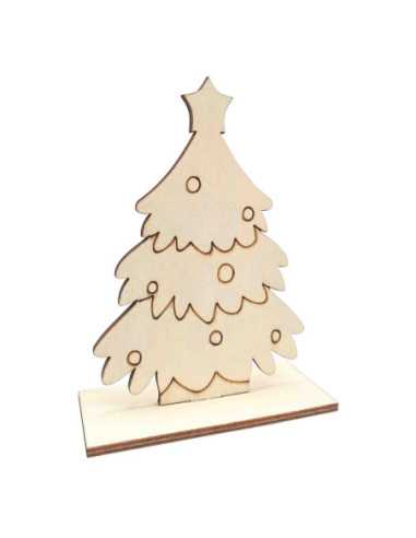 Sapin en bois gravé, 10 x 5 x 15 cm