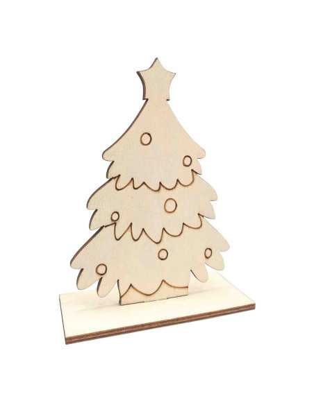 Sapin en bois gravé, 10 x 5 x 15 cm