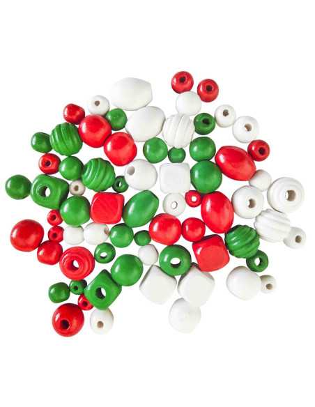 Perles en bois, assortiment noël, de 0,5 à 2 cm, 50 g env.