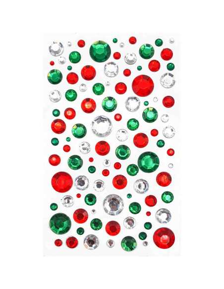 Strass cristal Noël rouge, vert et blanc, de 0,4 à 1,8 cm x 109 pcs
