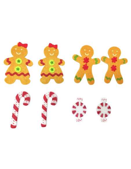 Stickers bonhommes pain d'épice et bonbons, en feutrine, de 2 à 6,2 c