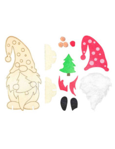 Gnome en bois à décorer avec feutrine et fourrure, 6,5 x 14 cm