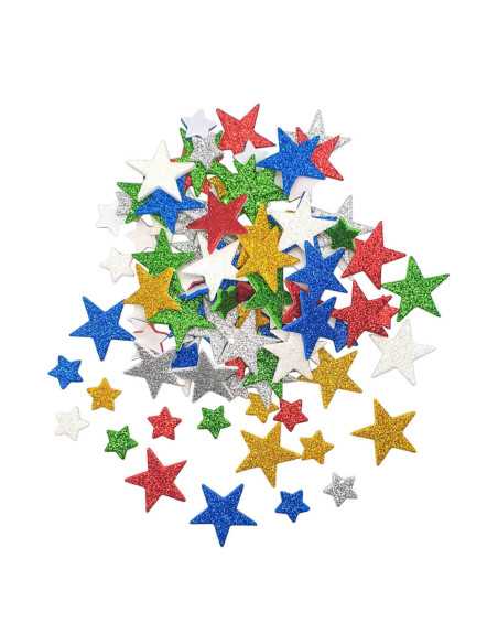 Stickers étoiles en mousse pailletée, couleurs assorties, de 1,2 à 3,