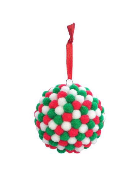 Boule de Noël à décorer avec pompons, diam 6 cm