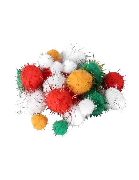 Pompons assortis métallisés de 1,5 à 3,5 cm x 72 pcs