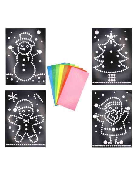 Feuille cartonnée A4 Noël x 4pcs et planche de gommettes x 7 pcs