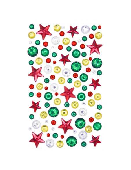 Stickers strass étoiles, couleurs de Noël, 0,3 à 1,8 cm x 105 pcs