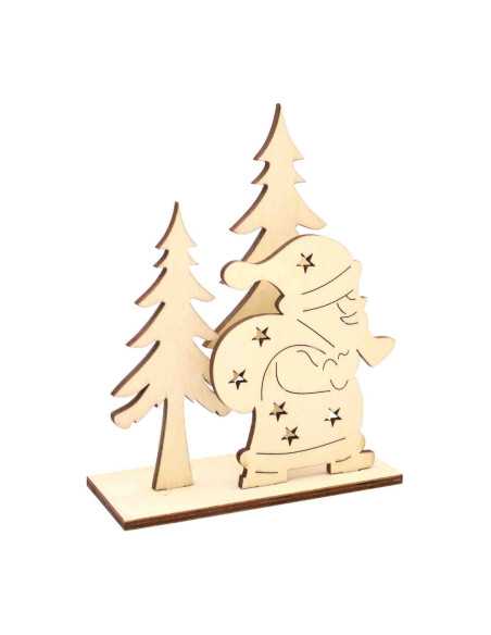 Scène de Noël en bois à monter, Père Noël et sapins 12x15x5cm