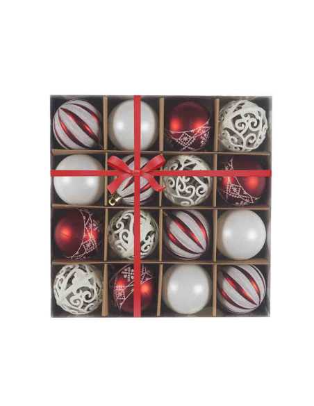 Coffret 16 Boules Noël 6 cm Rouge Et Blanc